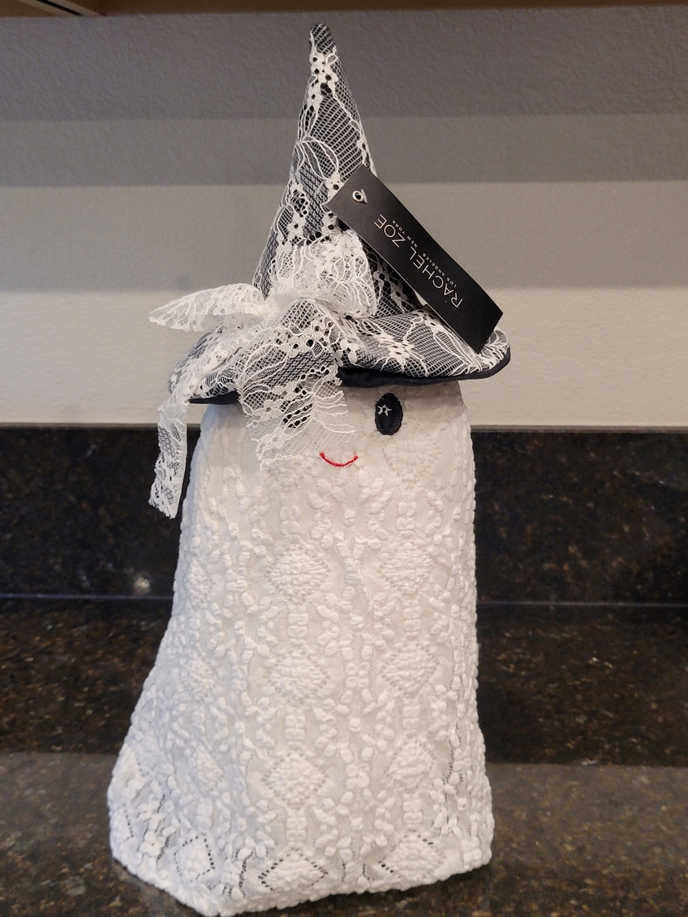 Rachel Zoe White Lace Ghost In A Witch's Hat Halloween Decoration